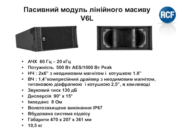 Пасивний модуль лінійного масиву V6L АЧХ 60 Гц – 20