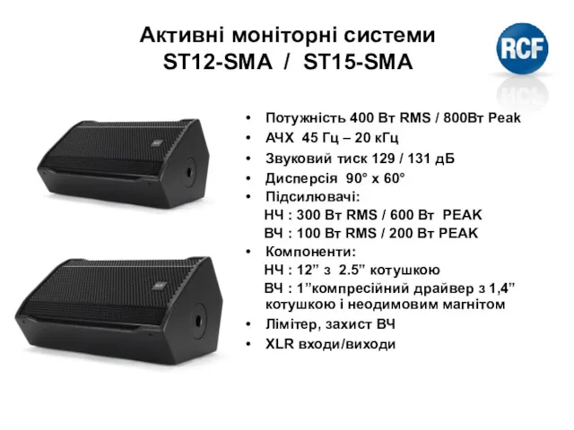 Активні моніторні системи ST12-SMA / ST15-SMA Потужність 400 Вт RMS