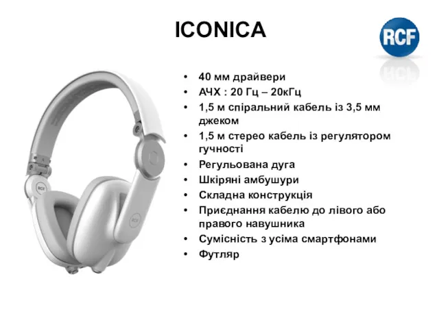 ICONICA 40 мм драйвери АЧХ : 20 Гц – 20кГц