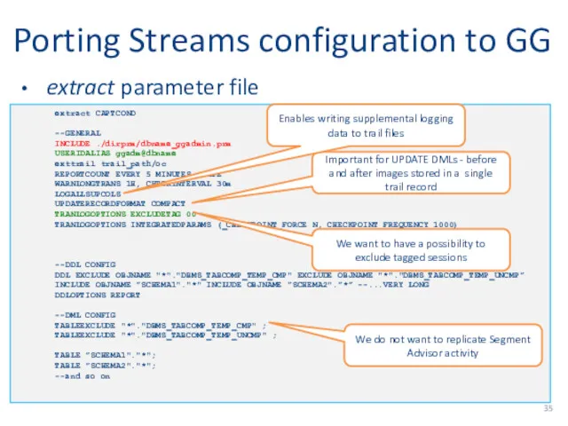 Porting Streams configuration to GG extract parameter file Worth adding to manager config: