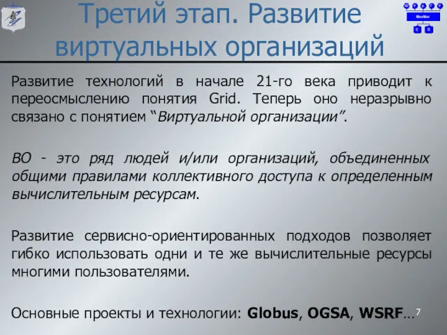 Третий этап. Развитие виртуальных организаций Развитие технологий в начале 21-го