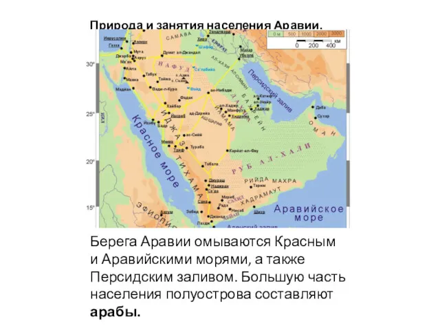 Природа и занятия населения Аравии. Берега Аравии омываются Красным и