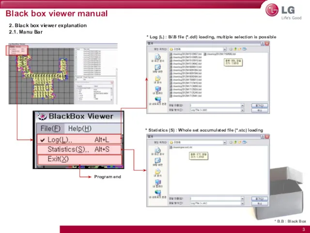 Black box viewer manual * Log (L) : B/.B file (*.ddl) loading, multiple