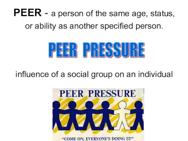 PEER - a person of the same age, status, or