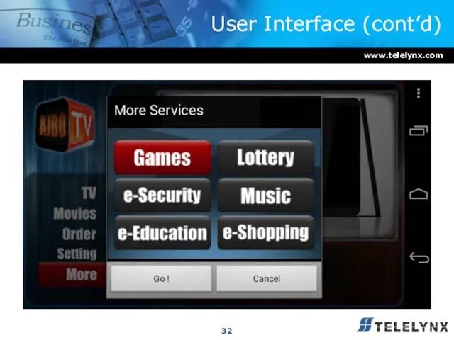 User Interface (cont’d) www.telelynx.com 32