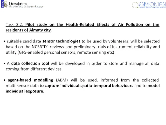 Task 2.2. Pilot study on the Health-Related Effects of Air