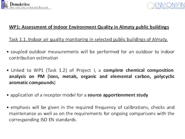 WP1: Assessment of Indoor Environment Quality in Almaty public buildings