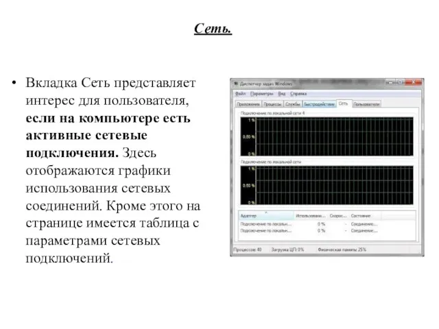 Сеть. Вкладка Сеть представляет интерес для пользователя, если на компьютере