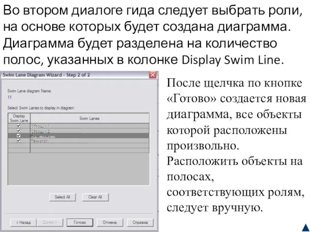 Во втором диалоге гида следует выбрать роли, на основе которых