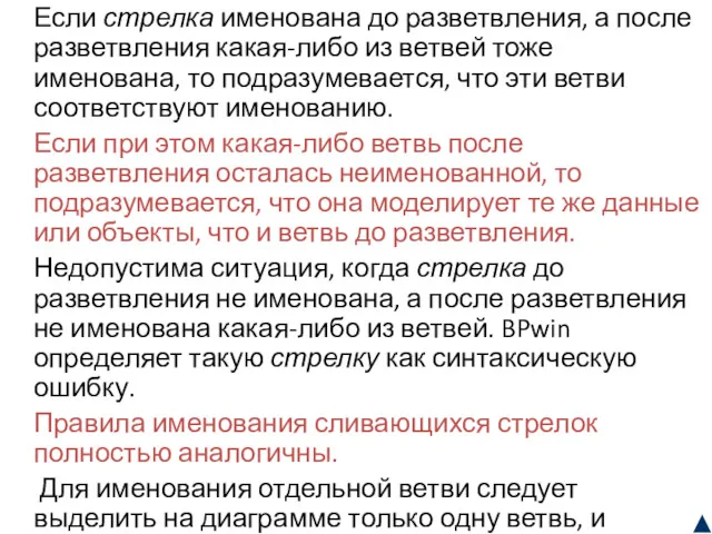 Если стрелка именована до разветвления, а после разветвления какая-либо из