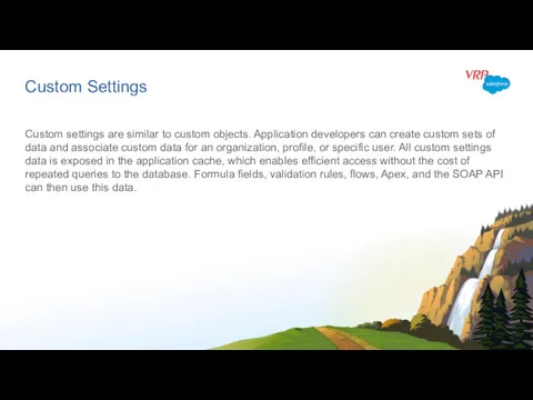 Custom Settings Custom settings are similar to custom objects. Application