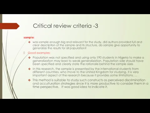 Critical review criteria -3 sample: was sample enough big and