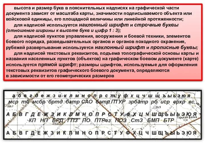 высота и размер букв в пояснительных надписях на графической части