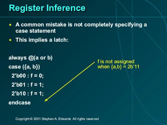 Register Inference A common mistake is not completely specifying a