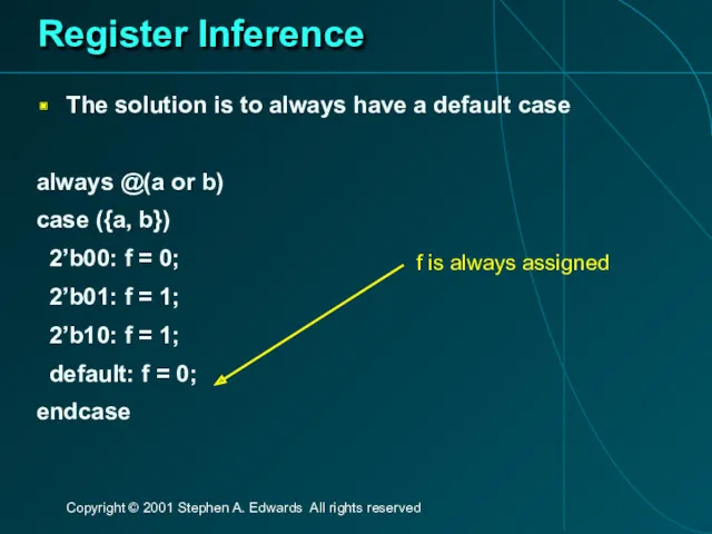 Register Inference The solution is to always have a default