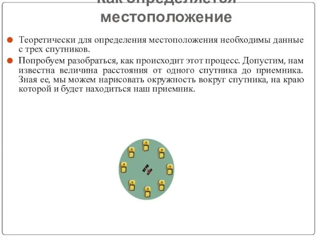 Как определяется местоположение Теоретически для определения местоположения необходимы данные с