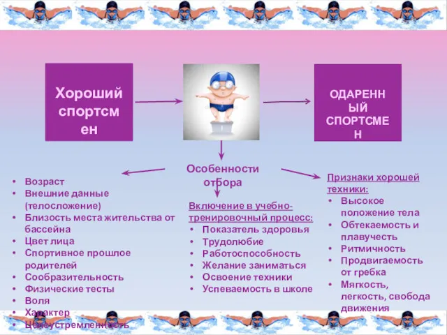 Хороший спортсмен ОДАРЕННЫЙ СПОРТСМЕН Особенности отбора Возраст Внешние данные (телосложение)