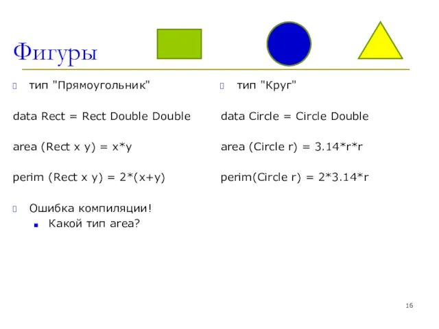 Фигуры тип "Прямоугольник" data Rect = Rect Double Double area