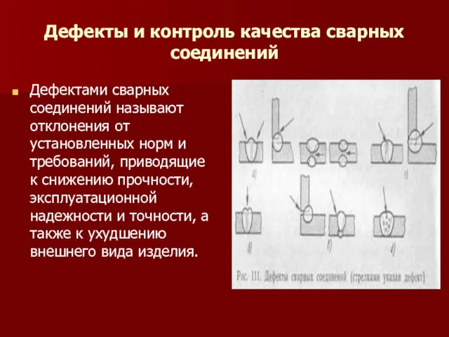 Дефекты и контроль качества сварных соединений Дефектами сварных соединений называют