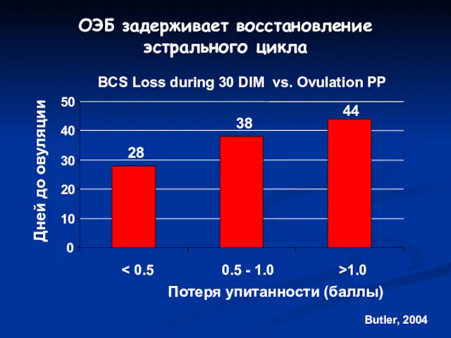 ОЭБ задерживает восстановление эстрального цикла Butler, 2004