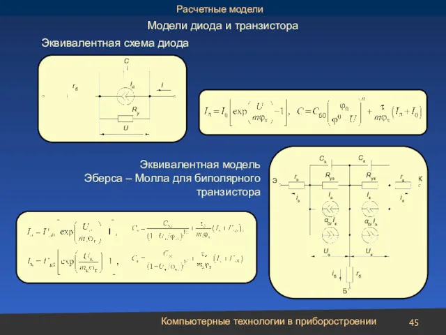 Компьютерные технологии в приборостроении Эквивалентная схема диода Эквивалентная модель Эберса