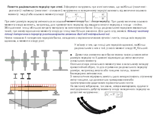 Поняття раціонального перерізу при згині. З формули напружень при згині