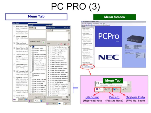 PC PRO (3) Menu Tab Menu Tab Menu Screen Standard