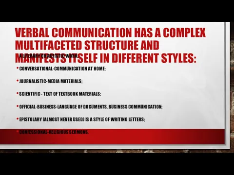 VERBAL COMMUNICATION HAS A COMPLEX MULTIFACETED STRUCTURE AND MANIFESTS ITSELF