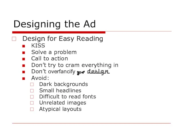 Designing the Ad Design for Easy Reading KISS Solve a
