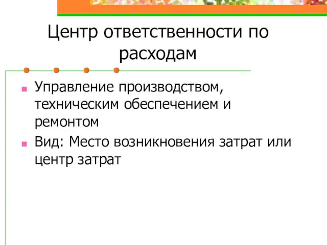 Центр ответственности по расходам Управление производством, техническим обеспечением и ремонтом