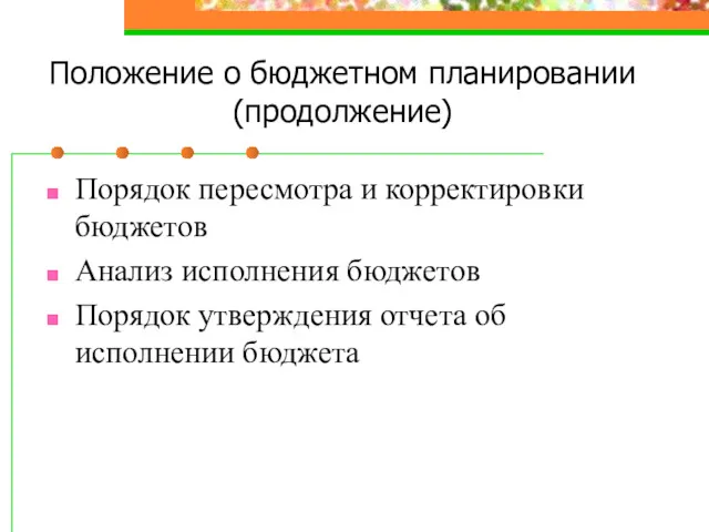 Положение о бюджетном планировании (продолжение) Порядок пересмотра и корректировки бюджетов