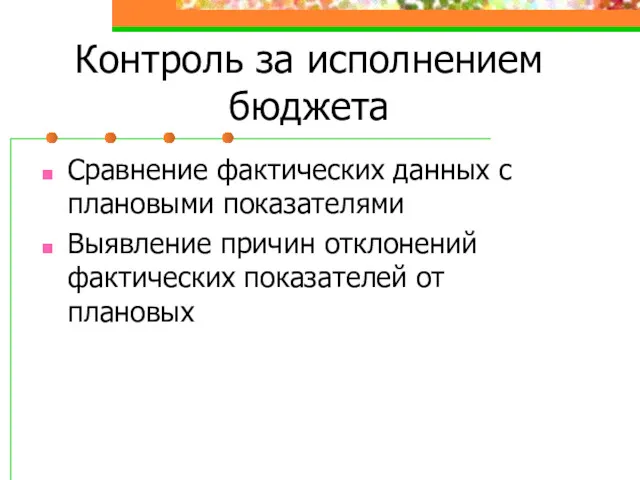 Контроль за исполнением бюджета Сравнение фактических данных с плановыми показателями