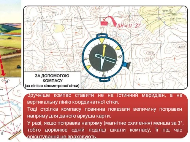 Зручніше компас ставити не на істинний меридіан, а на вертикальну