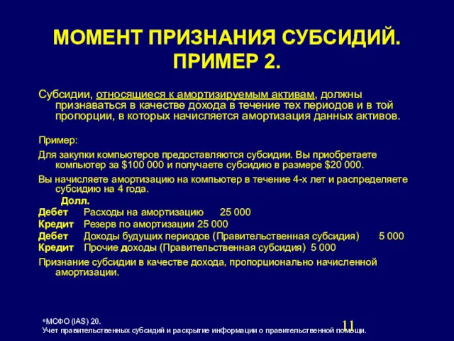 Субсидии, относящиеся к амортизируемым активам, должны признаваться в качестве дохода