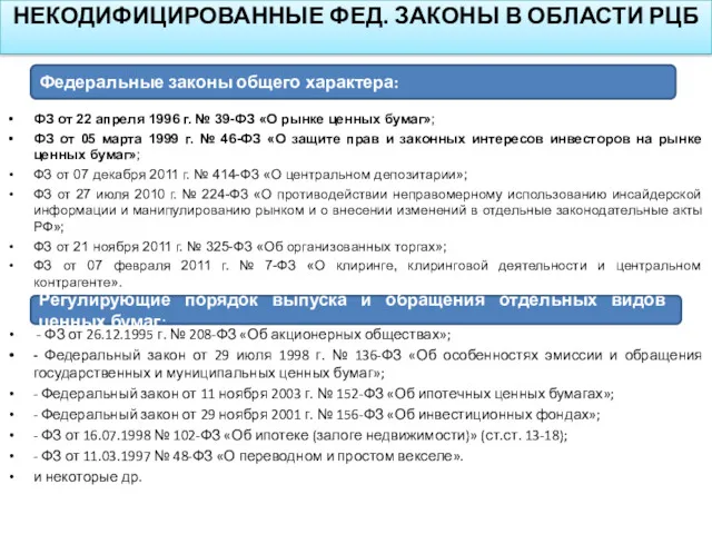 НЕКОДИФИЦИРОВАННЫЕ ФЕД. ЗАКОНЫ В ОБЛАСТИ РЦБ ФЗ от 22 апреля