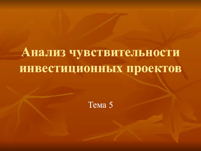 Анализ чувствительности инвестиционных проектов Тема 5