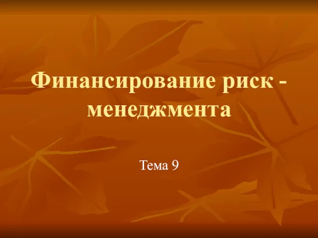 Финансирование риск - менеджмента Тема 9