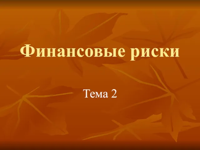 Финансовые риски Тема 2