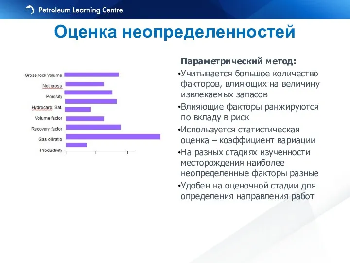 Оценка неопределенностей Параметрический метод: Учитывается большое количество факторов, влияющих на