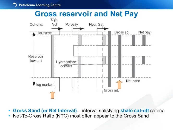 Vsh Gross reservoir and Net Pay Gross Sand (or Net
