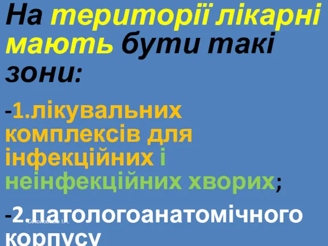 На території лікарні мають бути такі зони: -1.лікувальних комплексів для інфекційних і неінфекційних