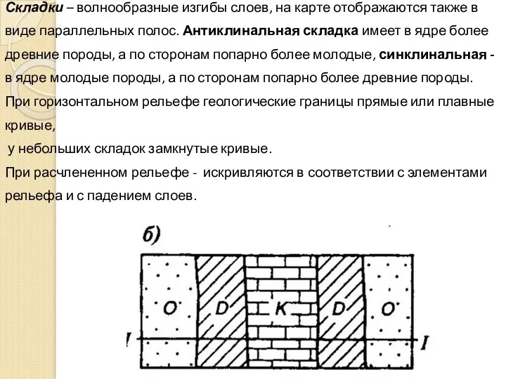 Складки – волнообразные изгибы слоев, на карте отображаются также в