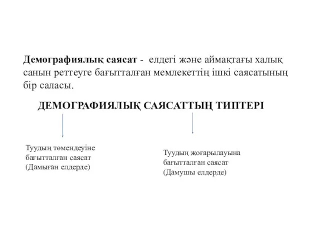 Демографиялық саясат - елдегі және аймақтағы халық санын реттеуге бағытталған