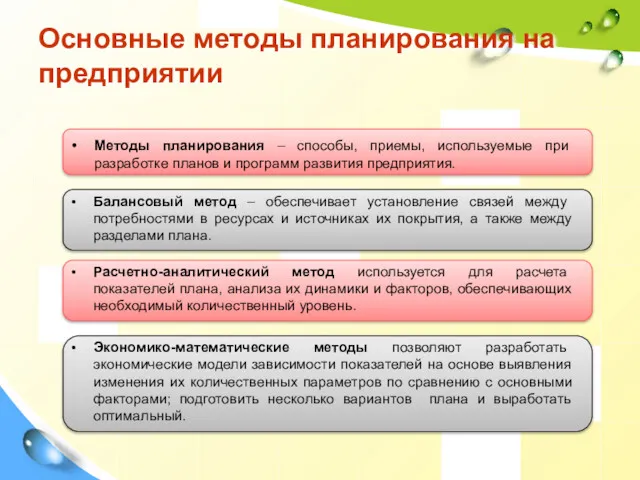 Основные методы планирования на предприятии Методы планирования – способы, приемы,