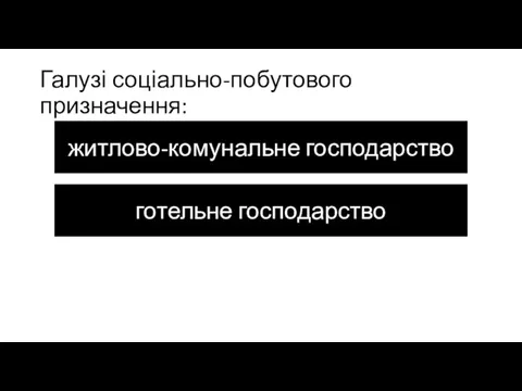 Галузі соціально-побутового призначення: житлово-комунальне господарство готельне господарство