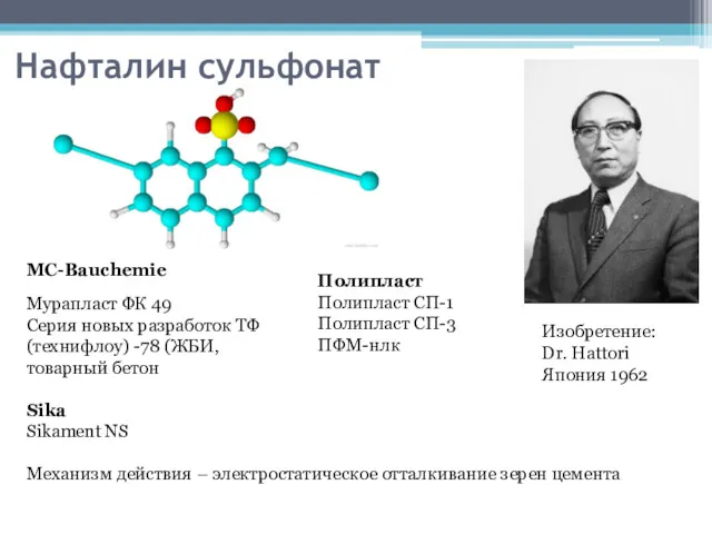 Нафталин сульфонат Изобретение: Dr. Hattori Япония 1962 Мурапласт ФК 49