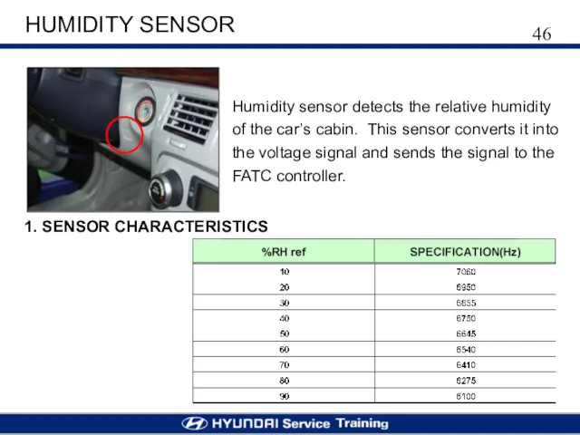 HUMIDITY SENSOR Humidity sensor detects the relative humidity of the car’s cabin. This