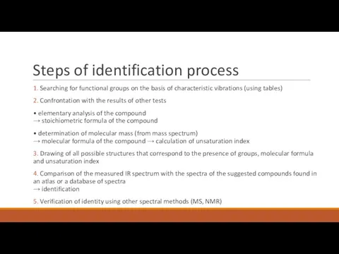 Steps of identification process 1. Searching for functional groups on