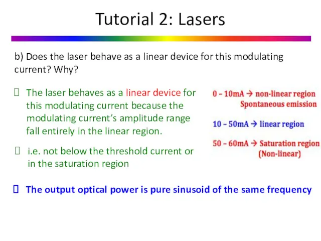 Tutorial 2: Lasers b) Does the laser behave as a