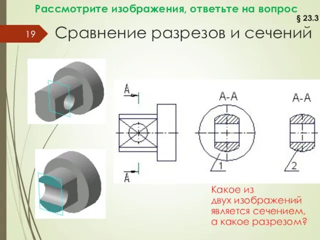 Сравнение разрезов и сечений Какое из двух изображений является сечением,